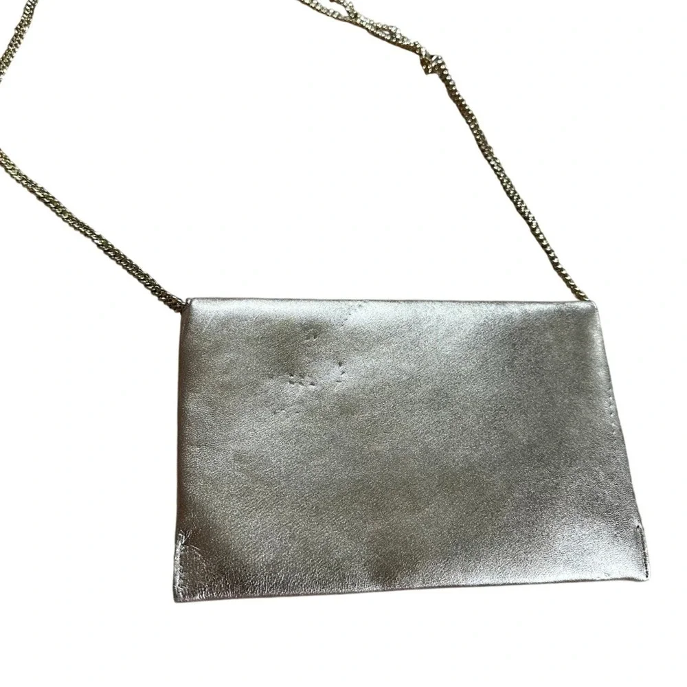 Frances Valentine Metallic Gold Leather Envelope Clutch Crossbody Bag